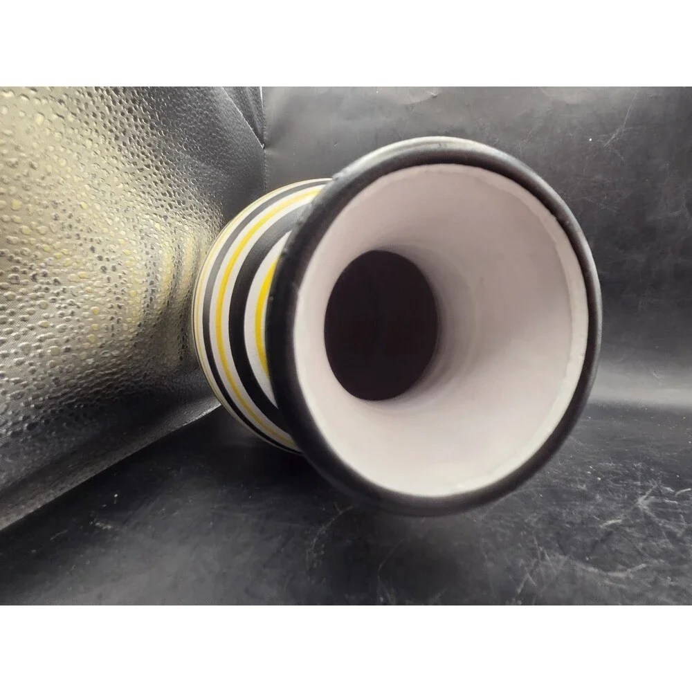 Pottery Slama Tunisia Ceramic Black Yellow Stripe Vase